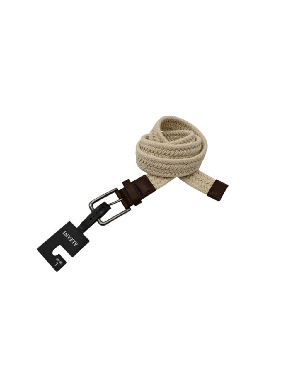 NWT Alfani Woven Braided Stretch Belt Sz L 38-40 Natural Beige Brown Trim Casual